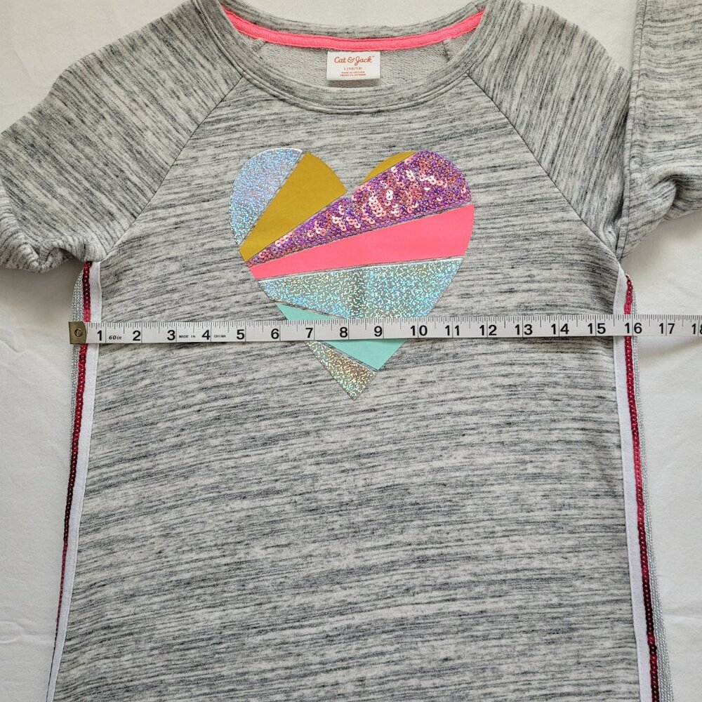 Cat & Jack Girls Heart Dress Heather Gray Long Sleeve Sequin Glitter L 10/12 - Picture 6 of 10